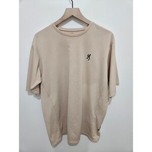 Browning Mens Tan Performance T-Shirt Buckmark Logo Clay Pigeon Size Large